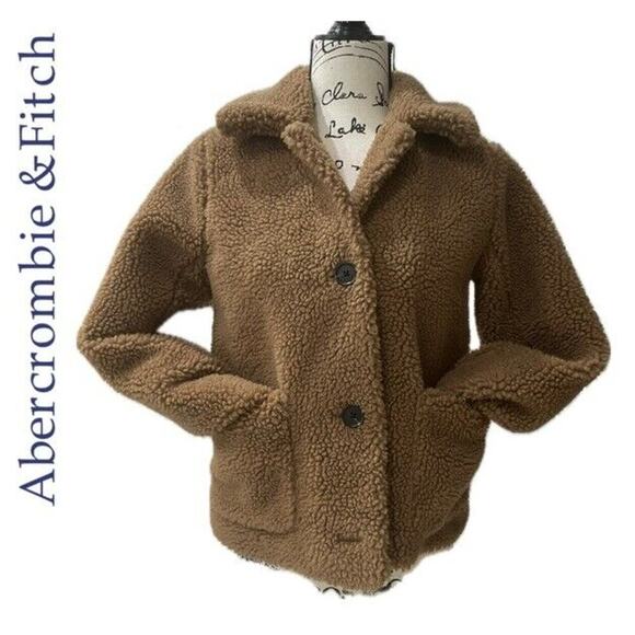 ABERCOMBIE & FITCH JACKET TEDDY BEAR TAN SZ XS COZZY TRENDY VERSATILE AESTHETIC - Picture 3 of 13